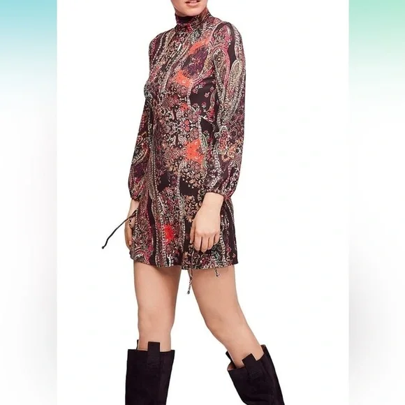 Free People Womens All Dolled Up Paisley High-Neck Mini Dress - Picture 2 of 12